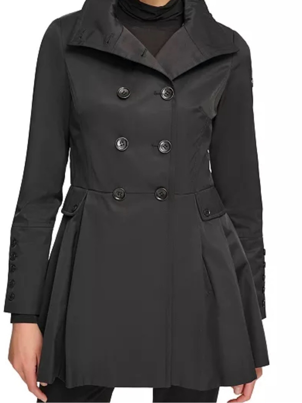 Calvin Klein Women's Water Resistant Hooded Double-Breasted Skirted Raincoat
